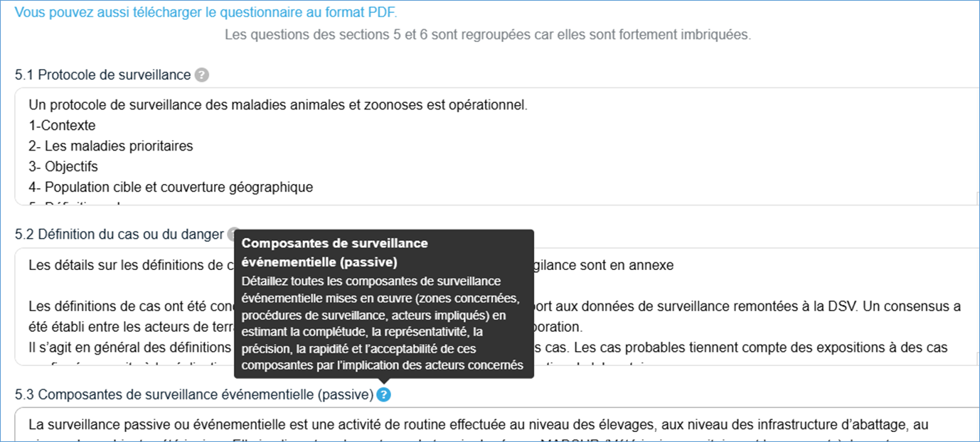 10 sections du questionnaire oasis